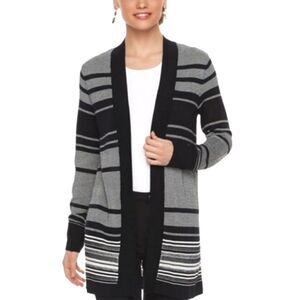 APT 9 Gray & Black Light Weight Long Sleeve Knit Striped Cardigan Sweater Large